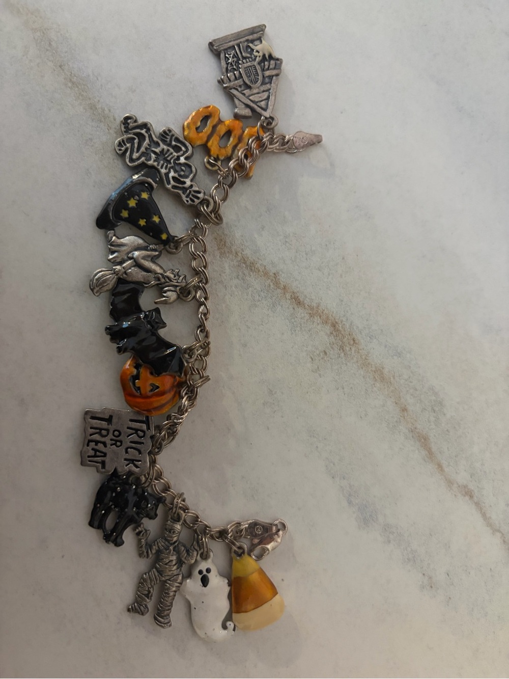 Sterling silver Halloween Charm Bracelet - Orange, Black, White Charm Bracelet